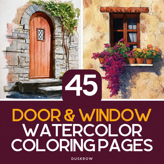 Duskrow | 45 Door & Window Watercolor Coloring Pages (PDF) | gallery 01