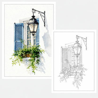 Duskrow | 45 Door & Window Watercolor Coloring Pages (PDF) | gallery 04