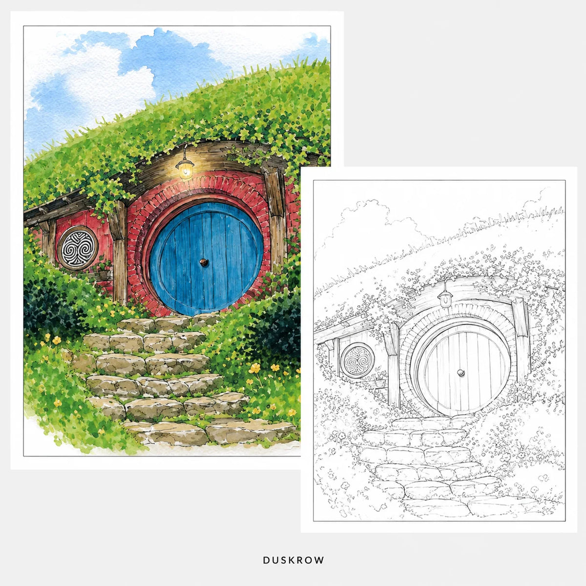Duskrow | 45 Door & Window Watercolor Coloring Pages (PDF) | gallery 03