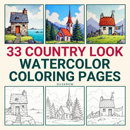 Duskrow | 33 Country Look Watercolor Coloring Pages (PDF) | gallery 01
