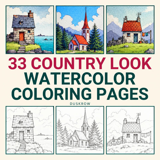 Duskrow | 33 Country Look Watercolor Coloring Pages (PDF) | gallery 01