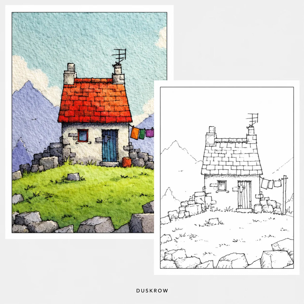 Duskrow | 33 Country Look Watercolor Coloring Pages (PDF) | gallery 03