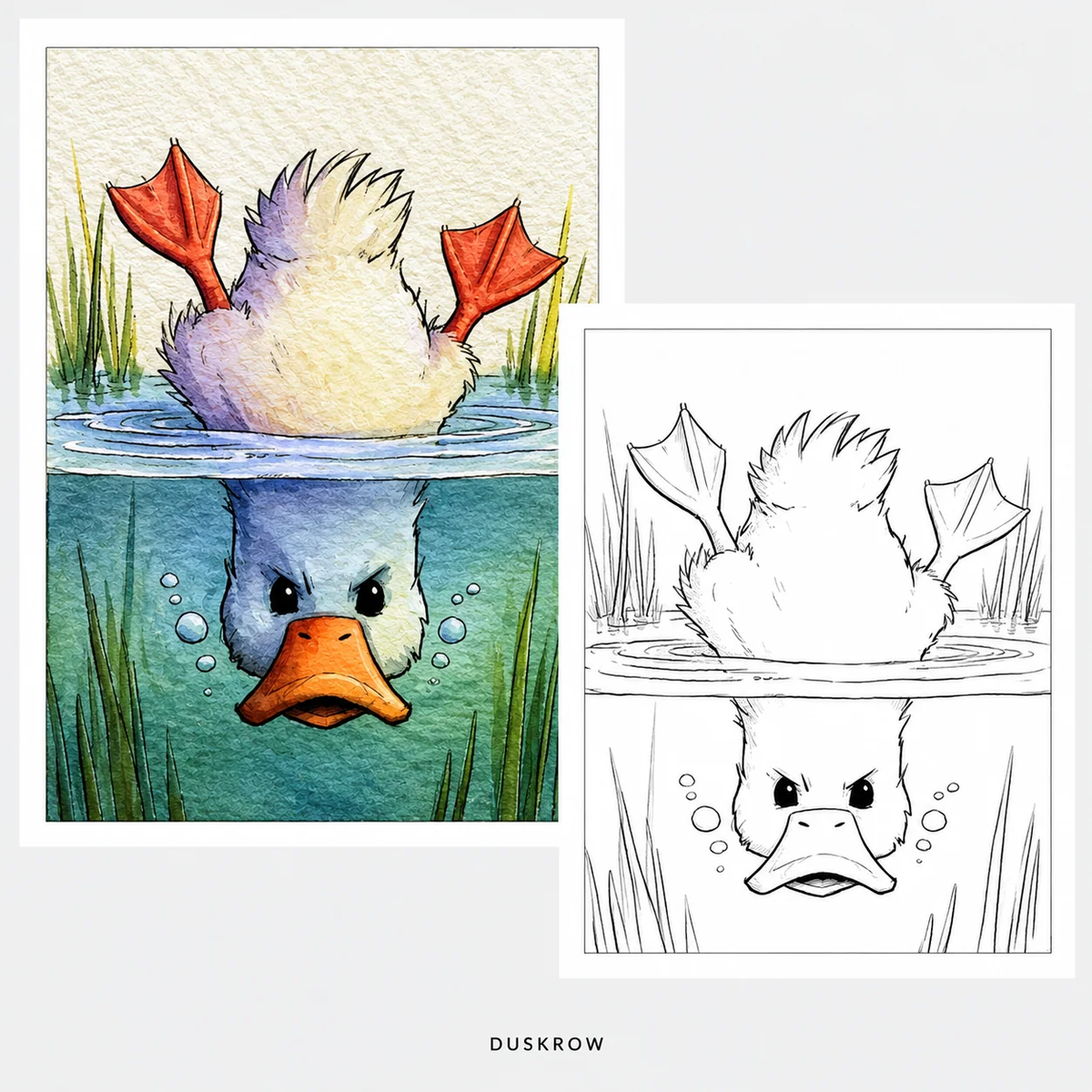 Duskrow | 47 Funny Farm Animals Watercolor Coloring Pages (PDF) | gallery 02