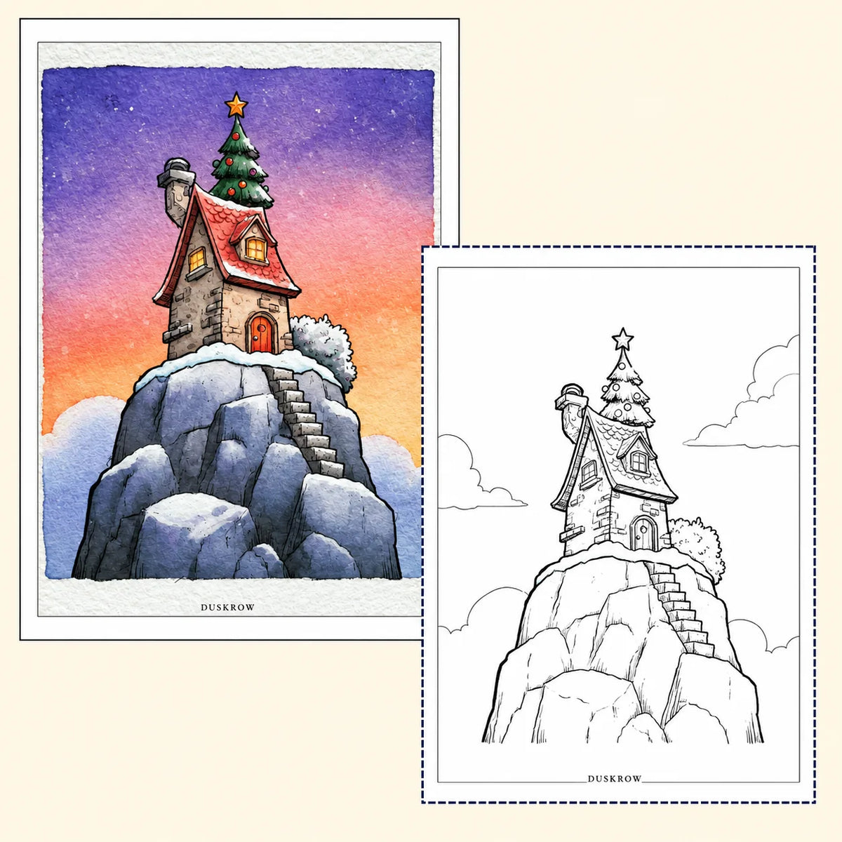 Duskrow | 40 Christmas Watercolor Coloring Pages (PDF) | gallery 02