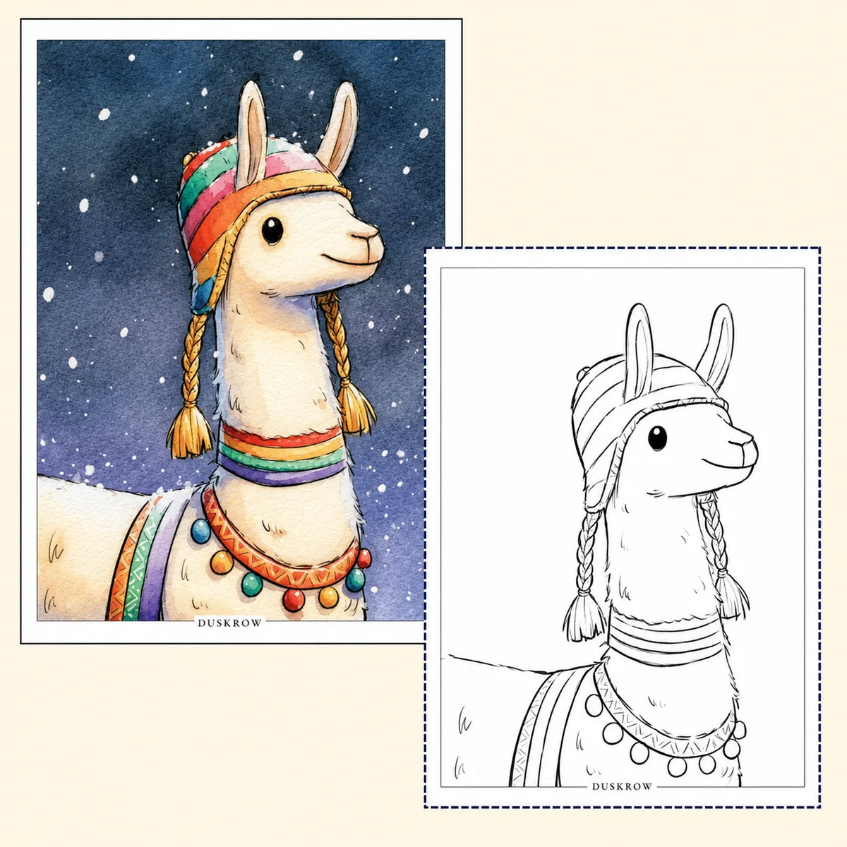 Duskrow | 40 Christmas Watercolor Coloring Pages (PDF) | gallery 03