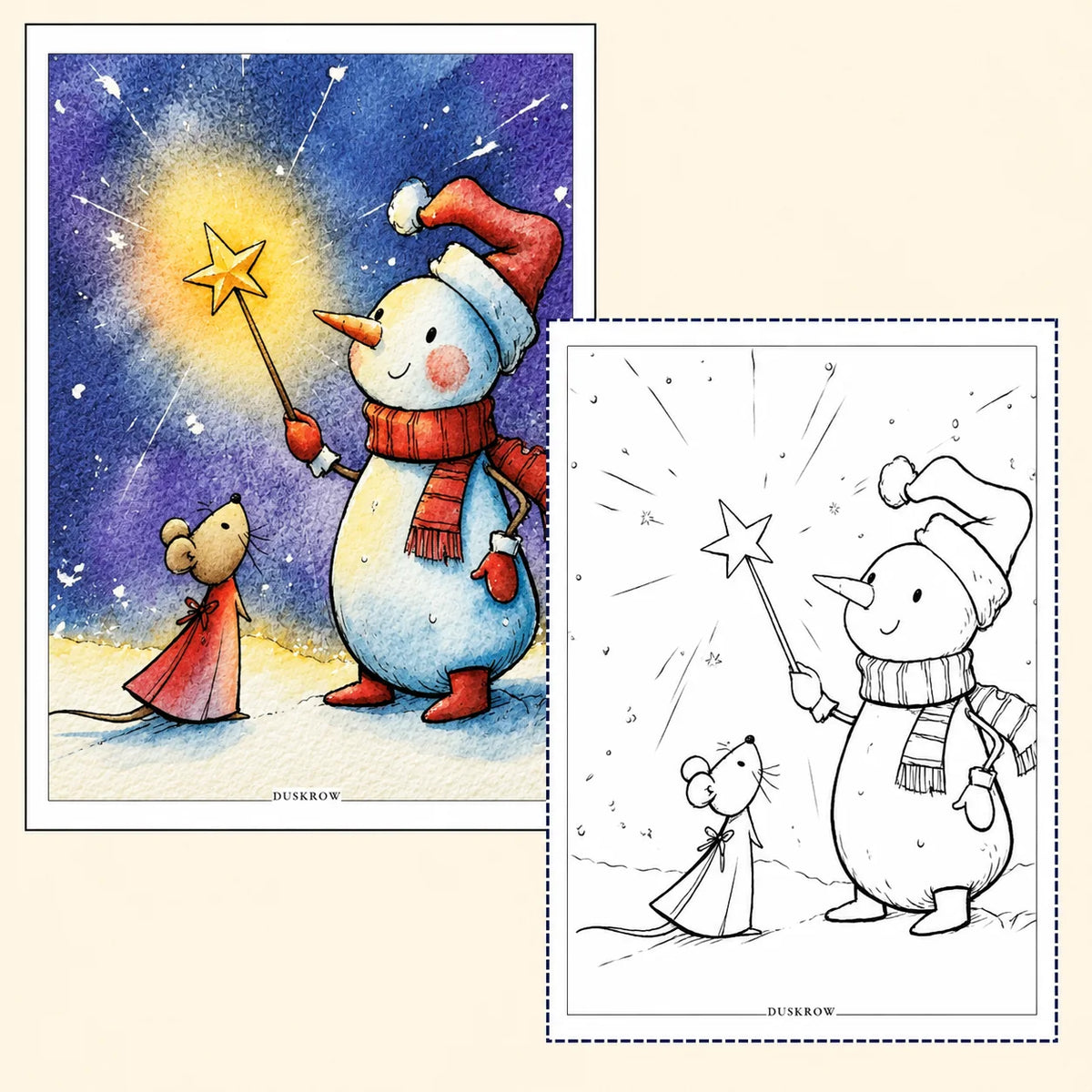 Duskrow | 40 Christmas Watercolor Coloring Pages (PDF) | gallery 05