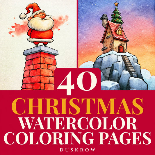 Duskrow | 40 Christmas Watercolor Coloring Pages (PDF) | gallery 01