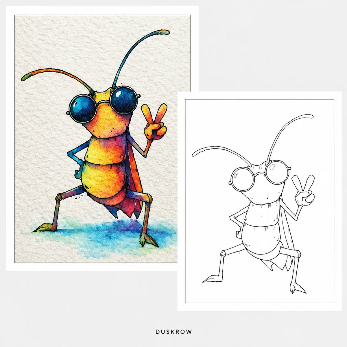 Duskrow | 49 Cute Insects Watercolor Coloring Pages (PDF) | gallery 03