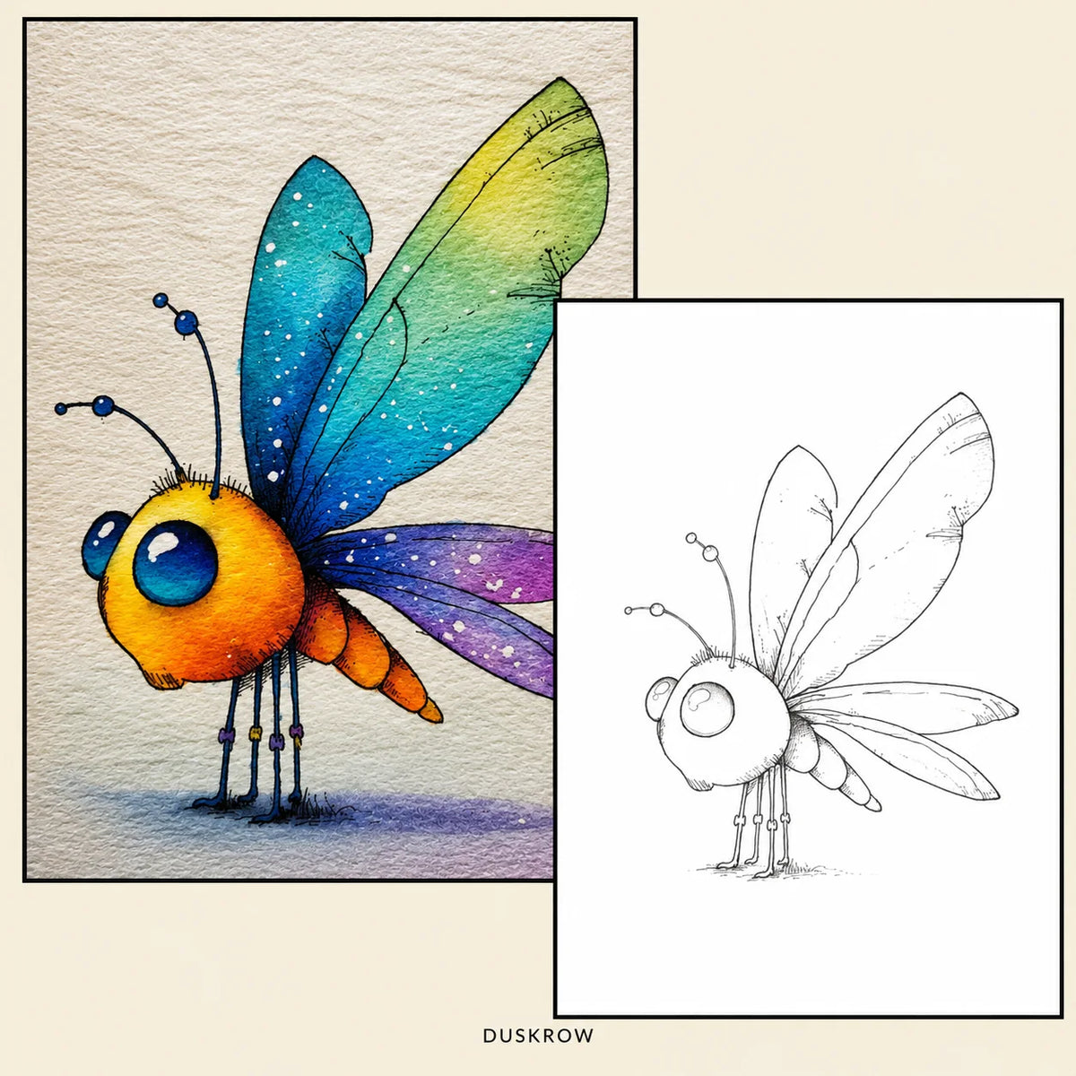 Duskrow | 49 Cute Insects Watercolor Coloring Pages (PDF) | gallery 02