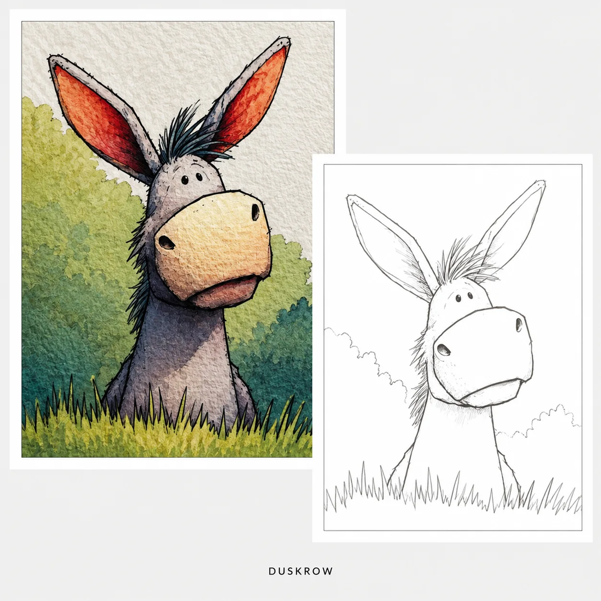 Duskrow | 47 Funny Farm Animals Watercolor Coloring Pages (PDF) | gallery 05