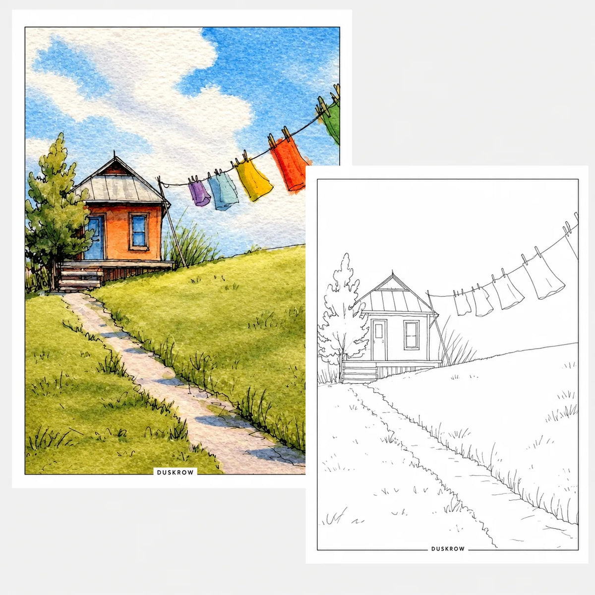 Duskrow | 15 Storybook Watercolor Coloring Pages (PDF) | gallery 02