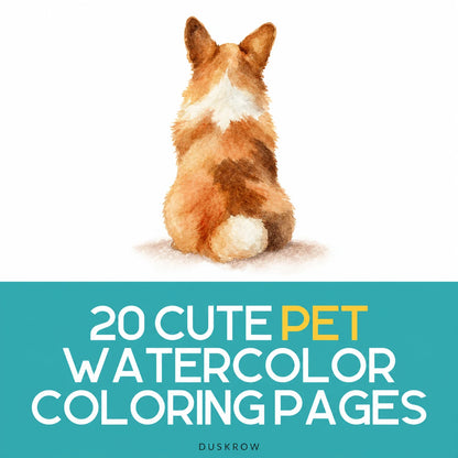 Duskrow | 20 Cute Pet Watercolor Coloring Pages (PDF) | gallery 01