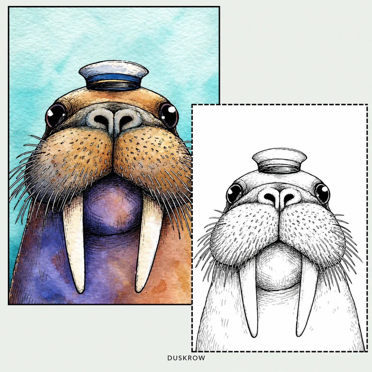 Duskrow | 60 Wild Animals Watercolor Coloring Pages (PDF) | gallery 04