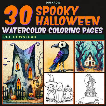 Duskrow | 30 Spooky Halloween Watercolor Coloring Pages (PDF) | gallery 01