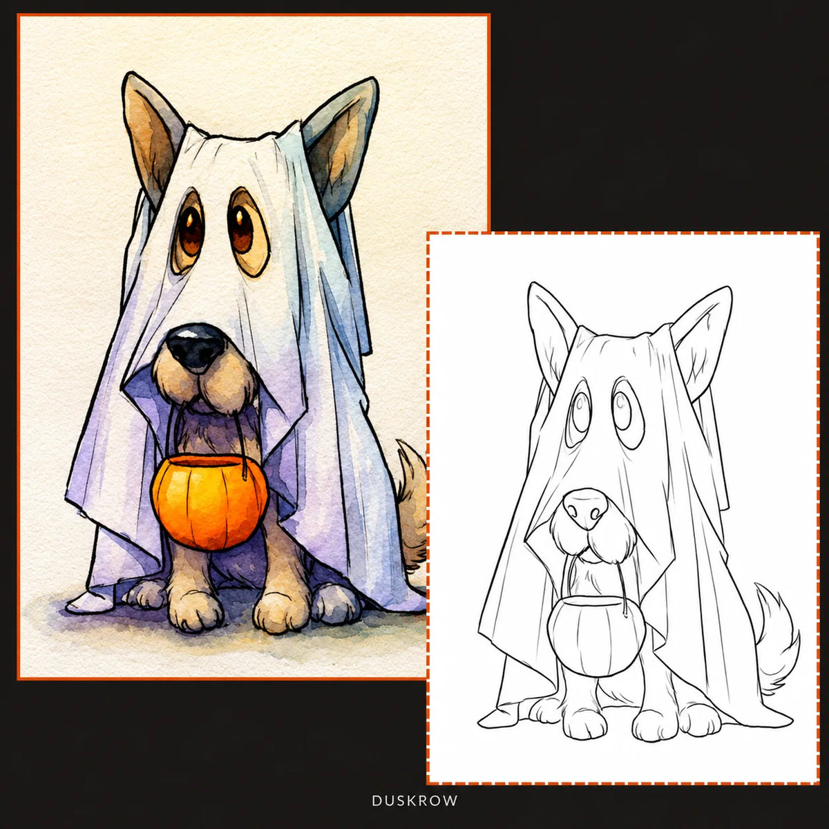 Duskrow | 30 Spooky Halloween Watercolor Coloring Pages (PDF) | gallery 05