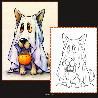 Duskrow | 30 Spooky Halloween Watercolor Coloring Pages (PDF) | gallery 05