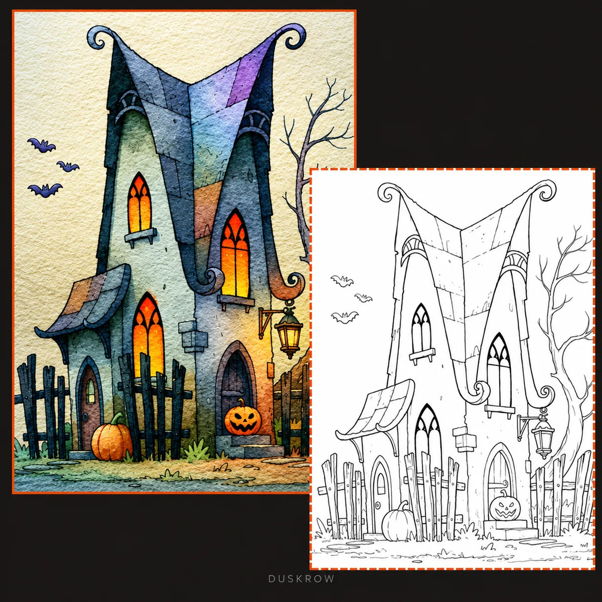 Duskrow | 30 Spooky Halloween Watercolor Coloring Pages (PDF) | gallery 03