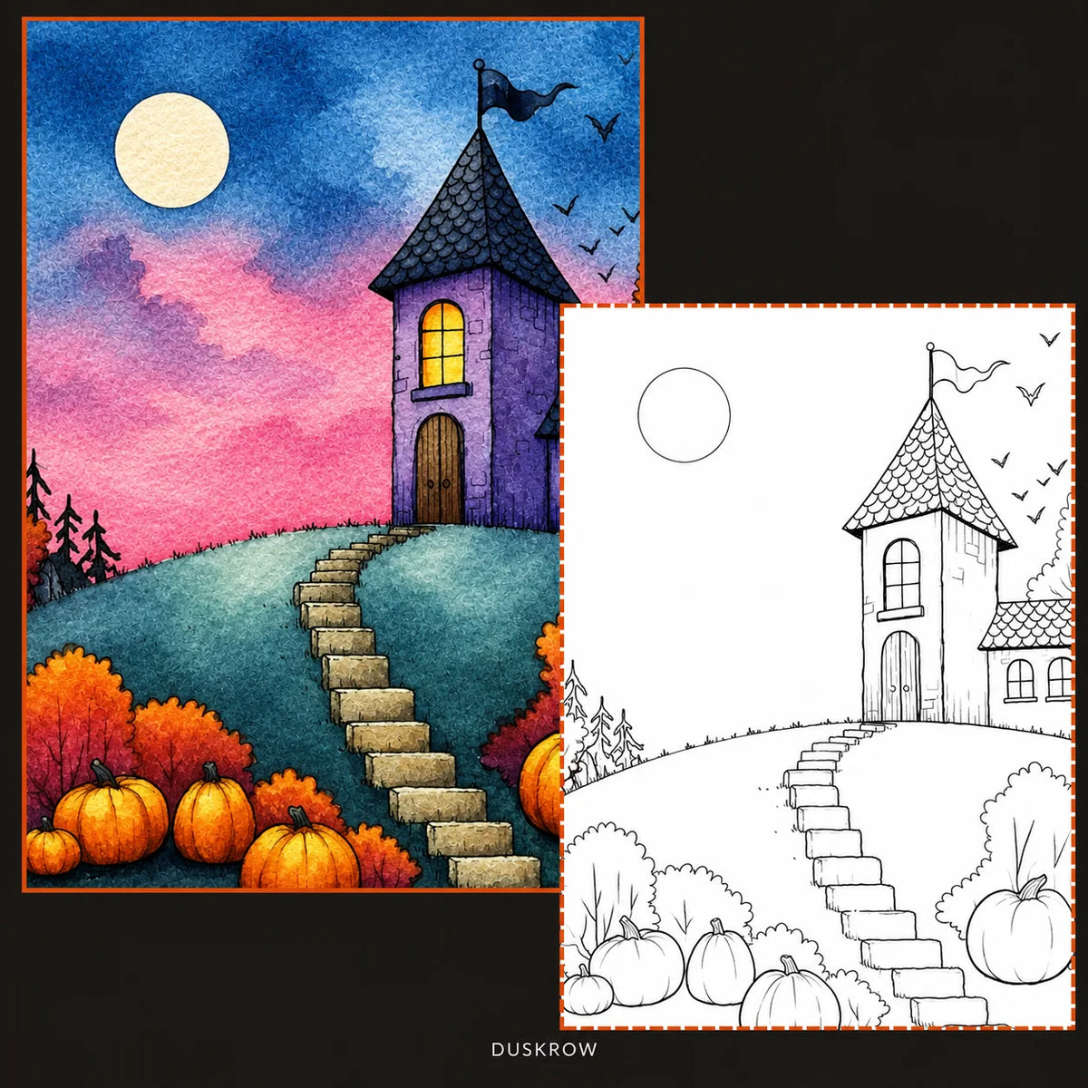 Duskrow | 30 Spooky Halloween Watercolor Coloring Pages (PDF) | gallery 04