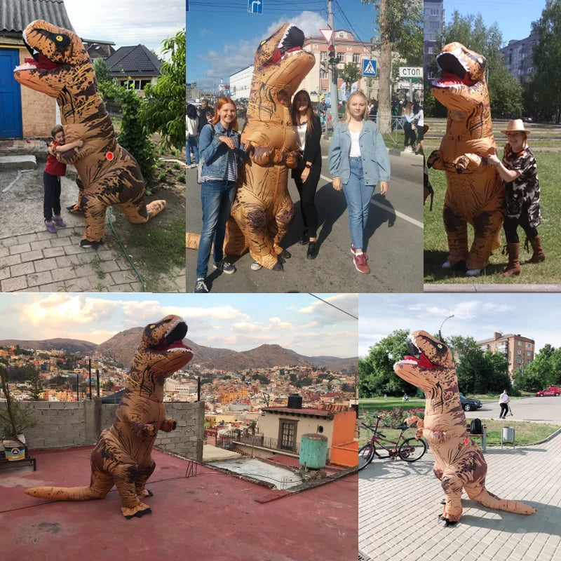 Inflatable dinosaur costume fan and size detail